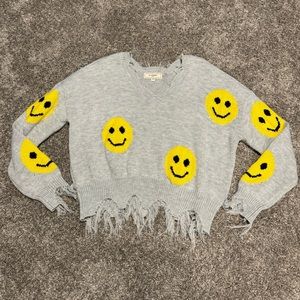 No Comment Women’s Smiley Face Cropped Sweater